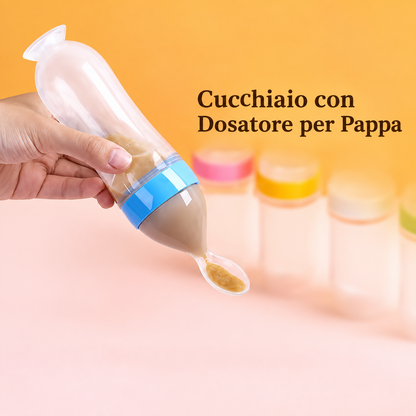 Cucchiaio Dosatore per Pappa 90 ml – Biberon Spremibile in Silicone per Svezzamento con Supporto