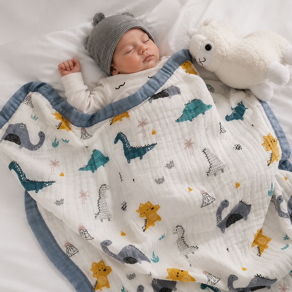 Copertina Neonato in Garza di Cotone 6 Strati 110×110 cm – Leggera, Traspirante e Morbida