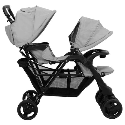Passeggino Gemellare Tandem Compatto e Pieghevole – Chiusura Facile, Cappottine Parasole, Doppia Seduta Comfort