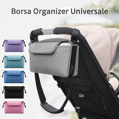 Organizer Passeggino Multifunzione con Tracolla – Borsa Portaoggetti con Scomparti e Fissaggio al Maniglione