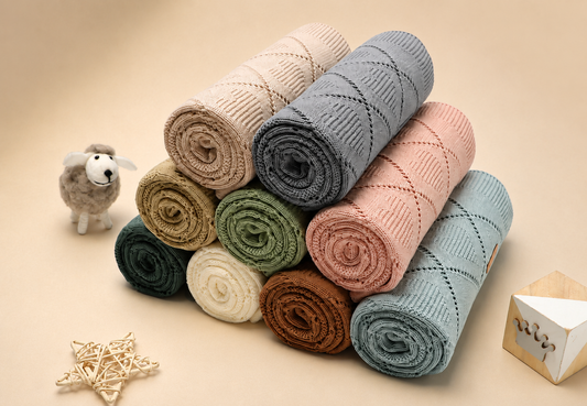 Copertina Neonato Multifunzione in Cotone 70 × 90 cm – Plaid in Maglia per Culla, Passeggino e Avvolgimento